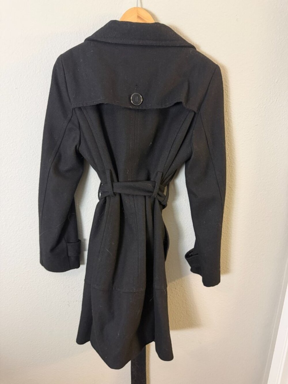 Reaction Kenneth Cole Trench Coat Womens 10 Black Wool Blend Overcoat - Picture 4 of 7